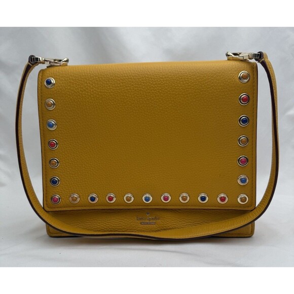 Kate Spade Devoe Street Sophie Handbag Mustard Yellow studded gems 10x7x3 Flaws - Picture 1 of 16